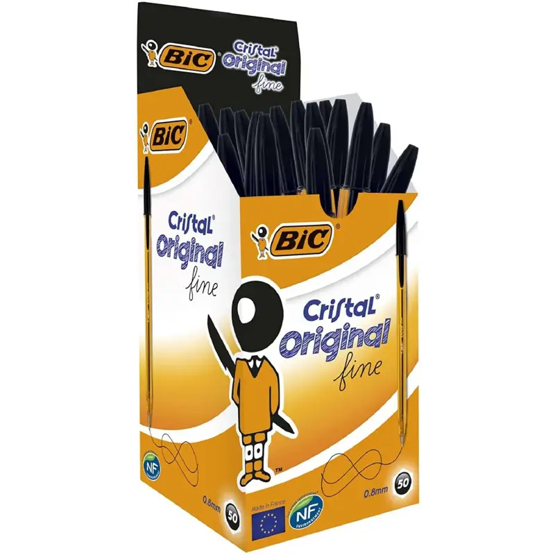 Bic Cristal Original Fine Boligrafo de Bola - Punta Redonda de 0.8mm - Trazo de 0.30mm - Tinta con Base de Aceite - Translucido