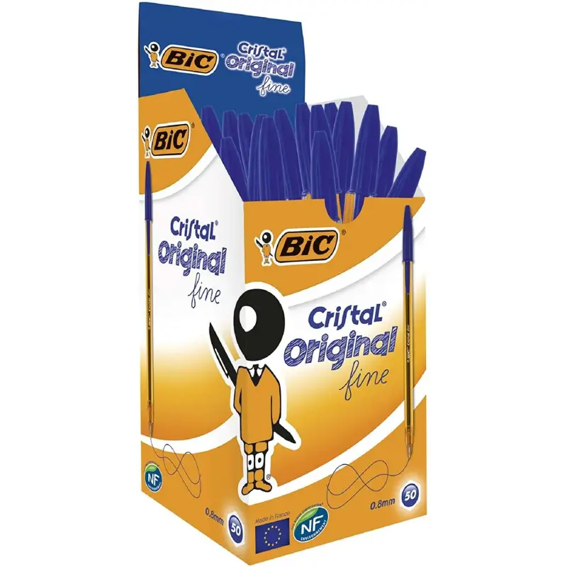 Bic Cristal Original Fine Boligrafo de Bola - Punta Redonda de 0.8mm - Trazo de 0.30mm - Tinta con Base de Aceite - Translucido