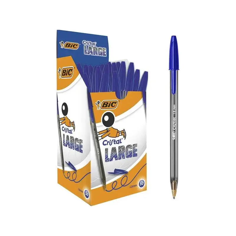 Bic Cristal Large Boligrafo de Bola - Punta Gruesa de 1.6mm - Trazo de 0.60mm - Tinta con Base de Aceite - Translucido - Color A
