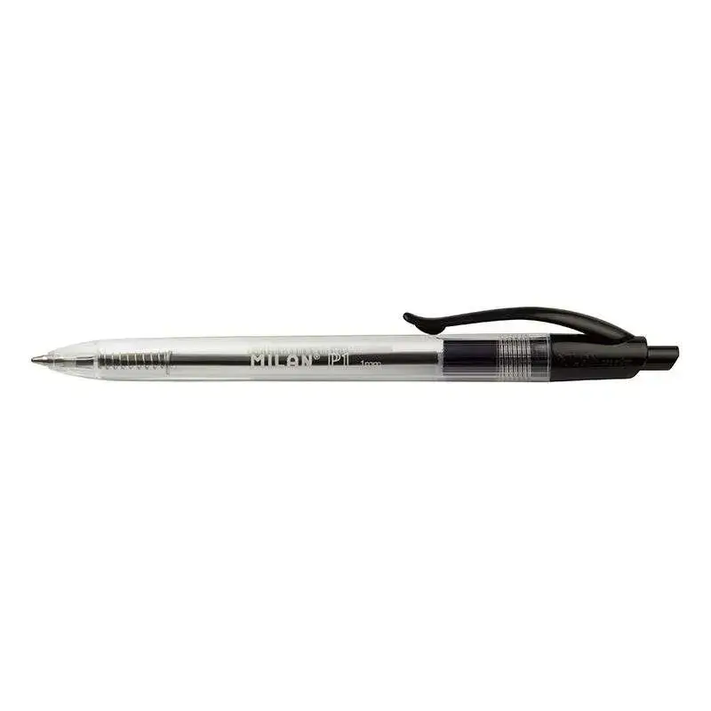 Milan P1 Boligrafo de Bola Retractil - Punta Redonda 1mm - Cuerpo Transparente - Color Negro | Ahorro Imprimiendo