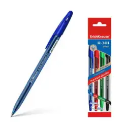 Erichkrause Pack de 4 Boligrafos R-301 Original Stick 07 - Punta de 07mm - Tinta de Secado Rapido - Cuerpo Hexagonal con Grip -
