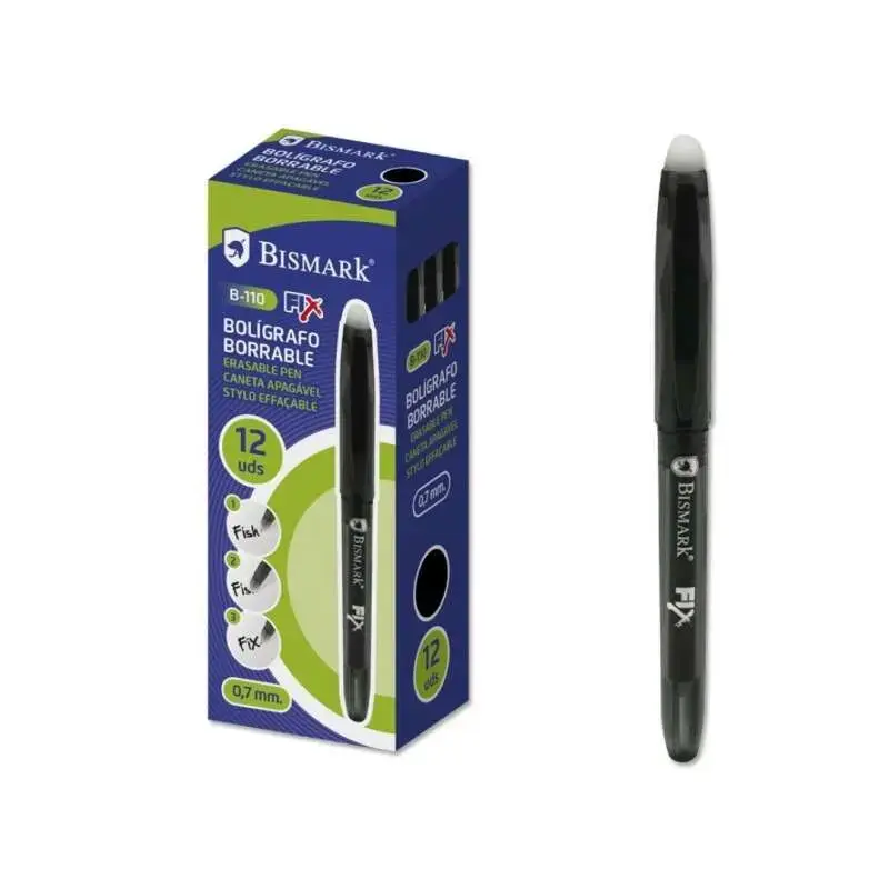 Bismark Fix Boligrafo Borrable - Punta 0.7mm - Con Capuchon - Color Negro | Ahorro Imprimiendo