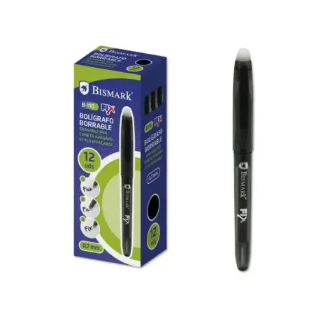 Bismark Fix Boligrafo Borrable - Punta 0.7mm - Con Capuchon - Color Negro | Ahorro Imprimiendo