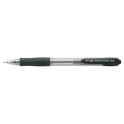 Pilot Boligrafo de Bola Retractil SuperGrip - Punta Redonda 1.0mm - Trazo 0.27mm - Tinta de Aceite - Grip Ergonomico - Color Neg