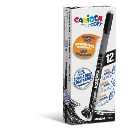 Carioca Oops Boligrafo Borrable - Tinta Termo Sensible - Empuñadura Ergonomica Triangular - Punta de Ø 0.7mm - Doble Goma - Colo