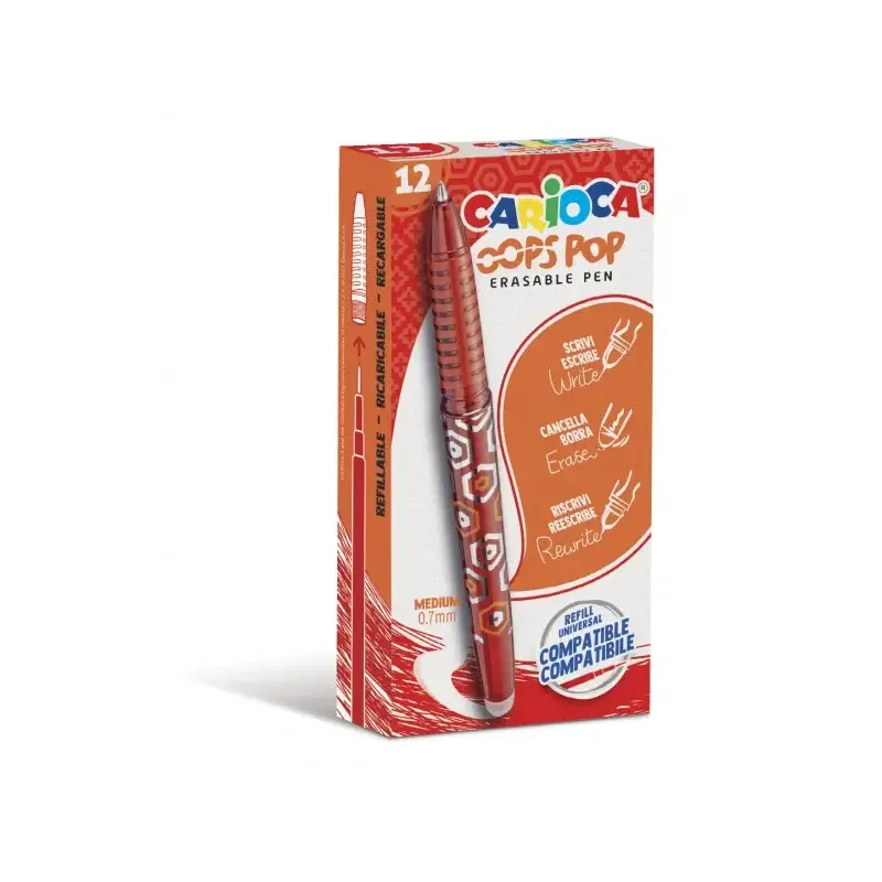 Carioca Oops Pop Boligrafos Borrables - Tinta Termo Sensible - Empuñadura Texturizada - Punta de 0.7mm - Doble Goma - Recambios