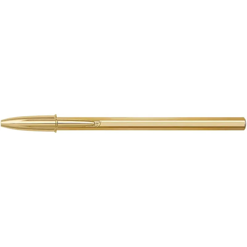 Bic Cristal Shine Boligrafo de Bola - Punta Media de 1.0mm - Tinta con Base de Aceite - Elegante Cuerpo Dorado - Color Azul | Ah