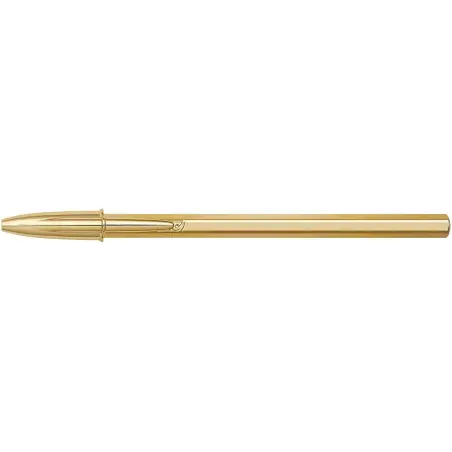 Bic Cristal Shine Boligrafo de Bola - Punta Media de 1.0mm - Tinta con Base de Aceite - Elegante Cuerpo Dorado - Color Azul | Ah