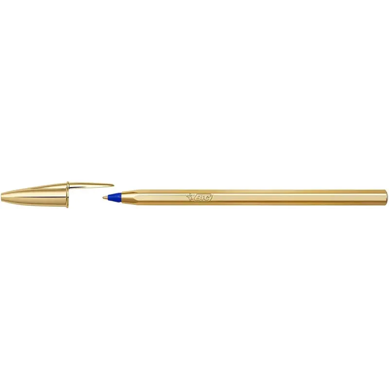 Bic Cristal Shine Boligrafo de Bola - Punta Media de 1.0mm - Tinta con Base de Aceite - Elegante Cuerpo Dorado - Color Azul | Ah