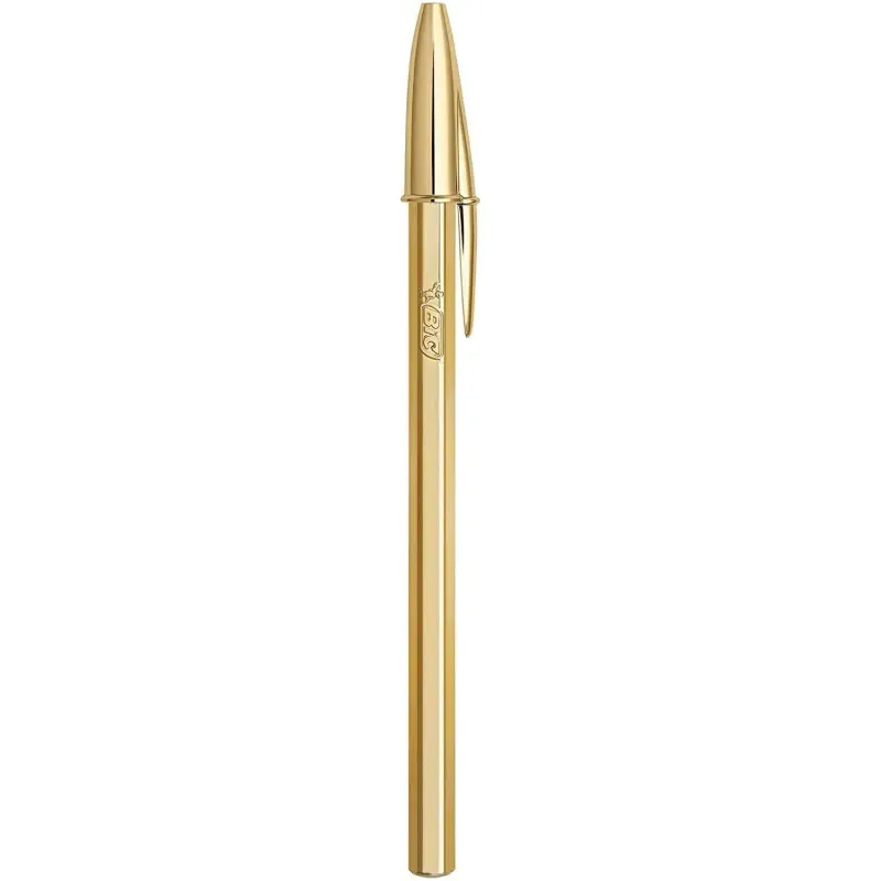 Bic Cristal Shine Boligrafo de Bola - Punta Media de 1.0mm - Tinta con Base de Aceite - Elegante Cuerpo Dorado - Color Azul | Ah