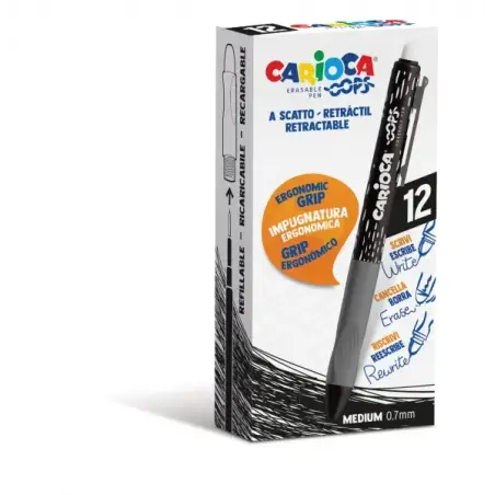 Carioca Oops Boligrafo Borrable Retractil - Tinta Termo Sensible - Empuñadura Ergonomica Triangular - Punta de Ø 0.7mm - Recambi