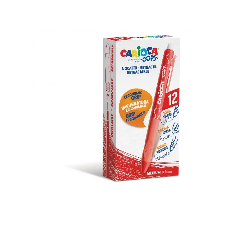 Carioca Oops Boligrafo Borrable Retractil - Tinta Termo Sensible - Empuñadura Ergonomica Triangular - Punta de Ø 0.7mm - Recambi