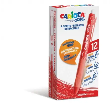 Carioca Oops Boligrafo Borrable Retractil - Tinta Termo Sensible - Empuñadura Ergonomica Triangular - Punta de Ø 0.7mm - Recambi