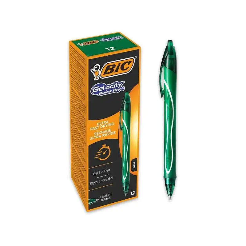 Bic Gel-Ocity Quick Dry Boligrafo Retractil - Punta Media de 0.7mm - Tinta de Gel - Secado Ultra Rapido - No Mancha el Papel - C