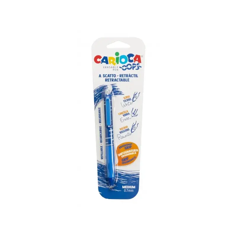 Carioca Oops Boligrafo Retractil Borrable - Termo Sensible - Empuñadura Ergonomica Triangular - Punta de Ø 0.7mm - Recambios Com