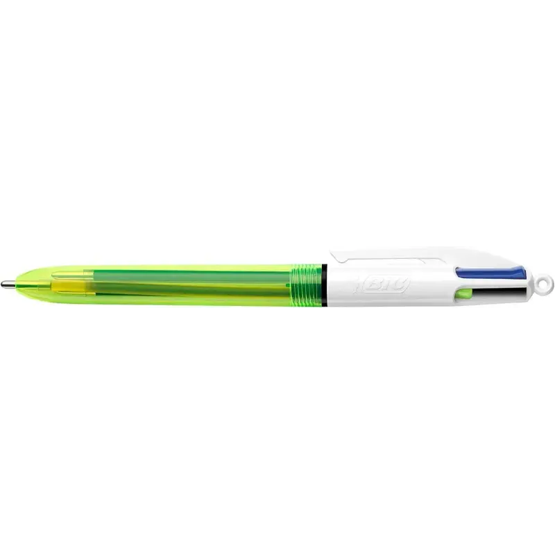 Bic 4 Colours Fluo Boligrafo de Bola Retractil - Punta Media de 1.0mm - Tinta con Base de Aceite - Tinta de Colores: Negro, Azul