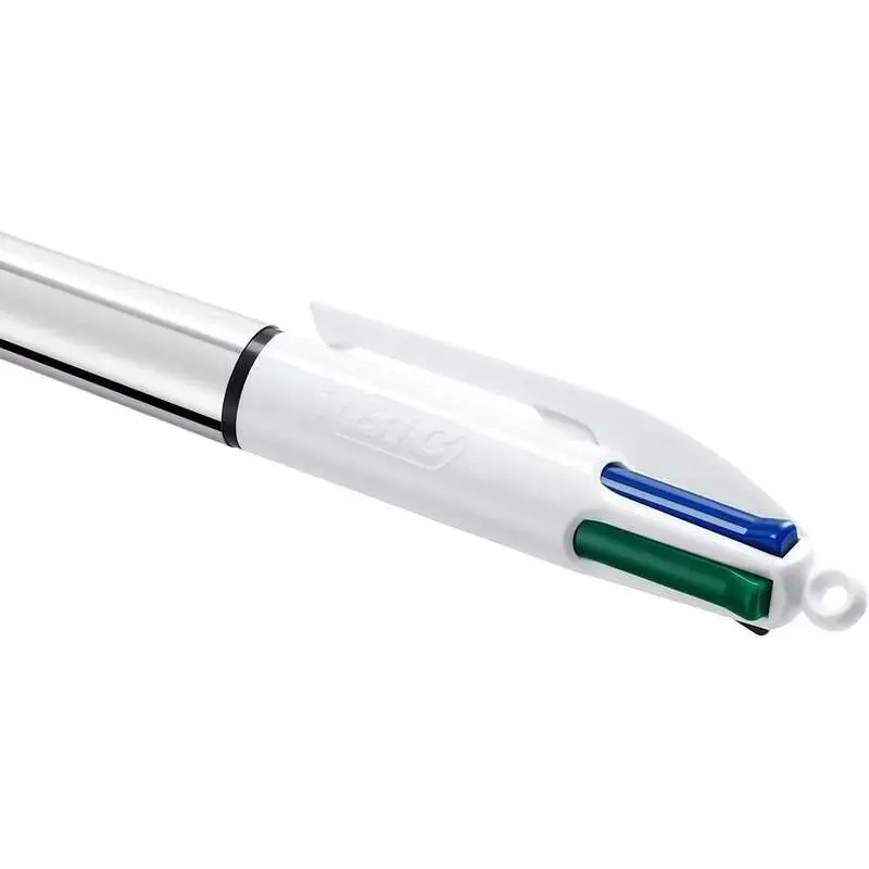 Bic 4 Colours Shine Boligrafo de Bola Retractil - Punta de 1mm - Trazo de 0.4mm - Tinta con Base de Aceite - Cuerpo Plata/Blanco