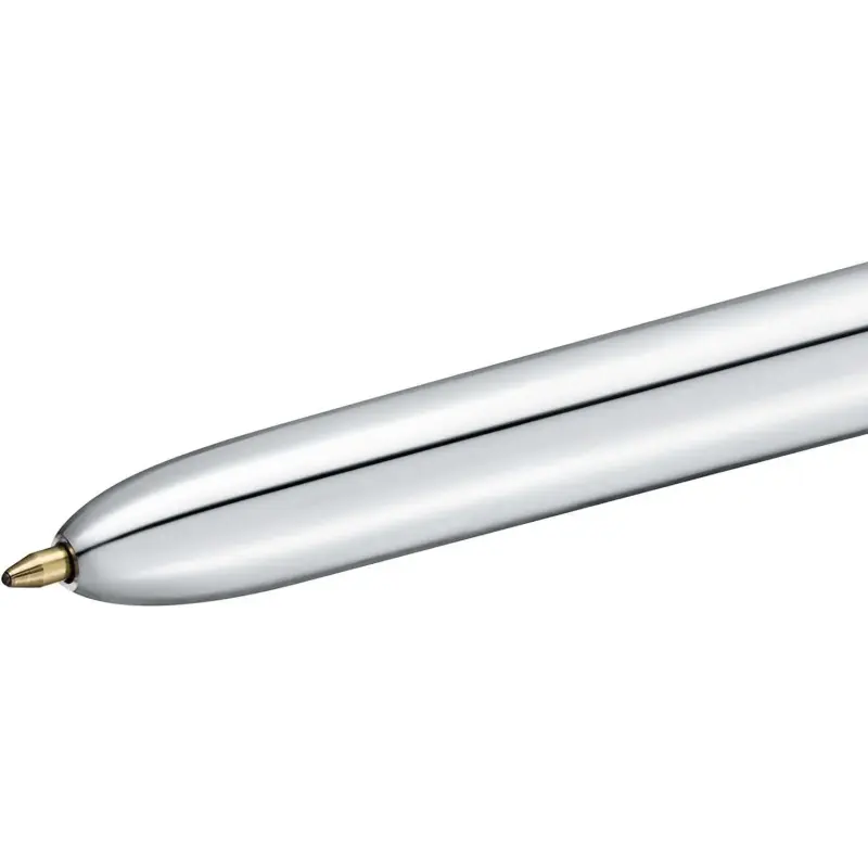 Bic 4 Colours Shine Boligrafo de Bola Retractil - Punta de 1mm - Trazo de 0.4mm - Tinta con Base de Aceite - Cuerpo Plata/Blanco