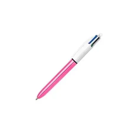 Bic 4 Colours Shine Boligrafo de Bola Retractil - Punta de 1mm - Trazo de 0.4mm - Tinta con Base de Aceite - Cuerpo Rosa Metaliz