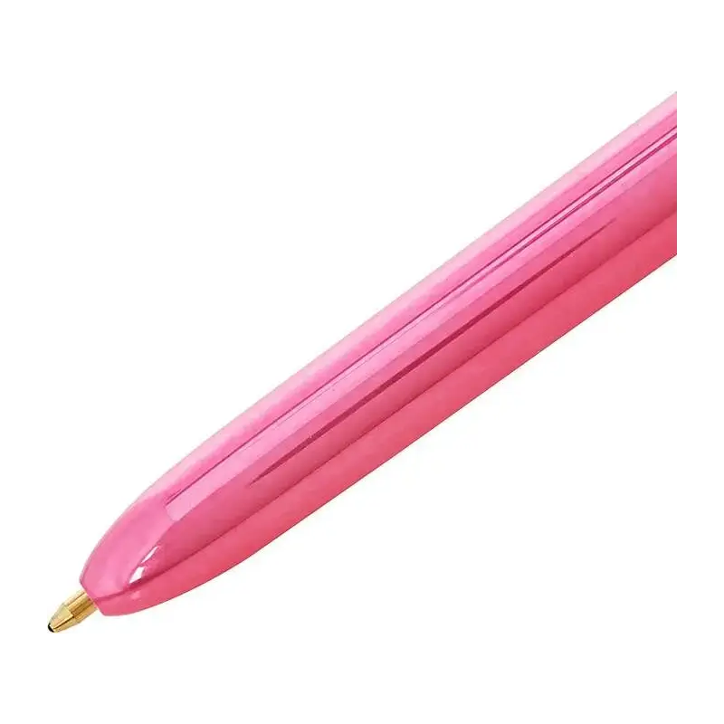 Bic 4 Colours Shine Boligrafo de Bola Retractil - Punta de 1mm - Trazo de 0.4mm - Tinta con Base de Aceite - Cuerpo Rosa Metaliz