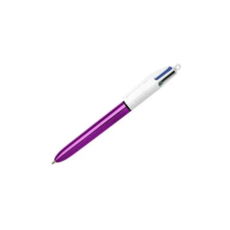 Bic 4 Colours Shine Boligrafo de Bola Retractil - Punta de 1mm - Trazo de 0.4mm - Tinta con Base de Aceite - Cuerpo Morado Metal