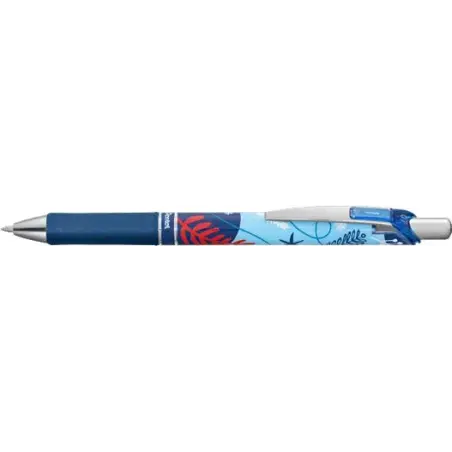 Pentel Energel Boligrafo de Tinta Gel Retractil 0.7mm - Trazo 0.35mm - Recargable - Grip de Agarre - Tinta Color Azul - Diseños