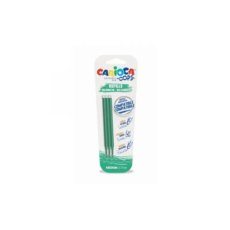 Carioca Oops Pack de 3 Recambios para Boligrafo Borrable - Tinta Termo Sensible - Punta de 0.7mm - Compatibles con Boligrafo Oop