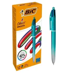 Bic 4 Colours Smooth Gradient Verde Boligrafo de Bola Retractil - Punta Media de 1.0mm - Escritura un 40% mas Suave - 4 Colores