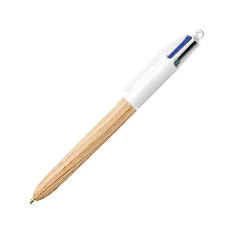 Bic 4 Colours Wood Style Boligrafo de Bola Retractil - Punta Media de 1.0mm - Tinta con Base de Aceite - Diseño Madera - 4 Color