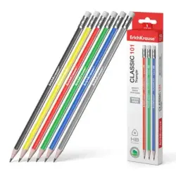 Erichkrause Classic 101 Lapiz de Grafito Plastico HB Triangular con Goma de Borrar - Colores Surtidos | Ahorro Imprimiendo