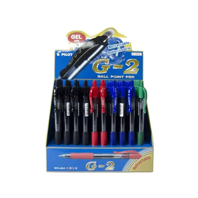 Pilot G2 Rollerball Expositor de 60 Boligrafos de Gel - Punta 0.7mm - Trazo 0.32mm - Recargable - Grip Ergonomico - Colores Surt