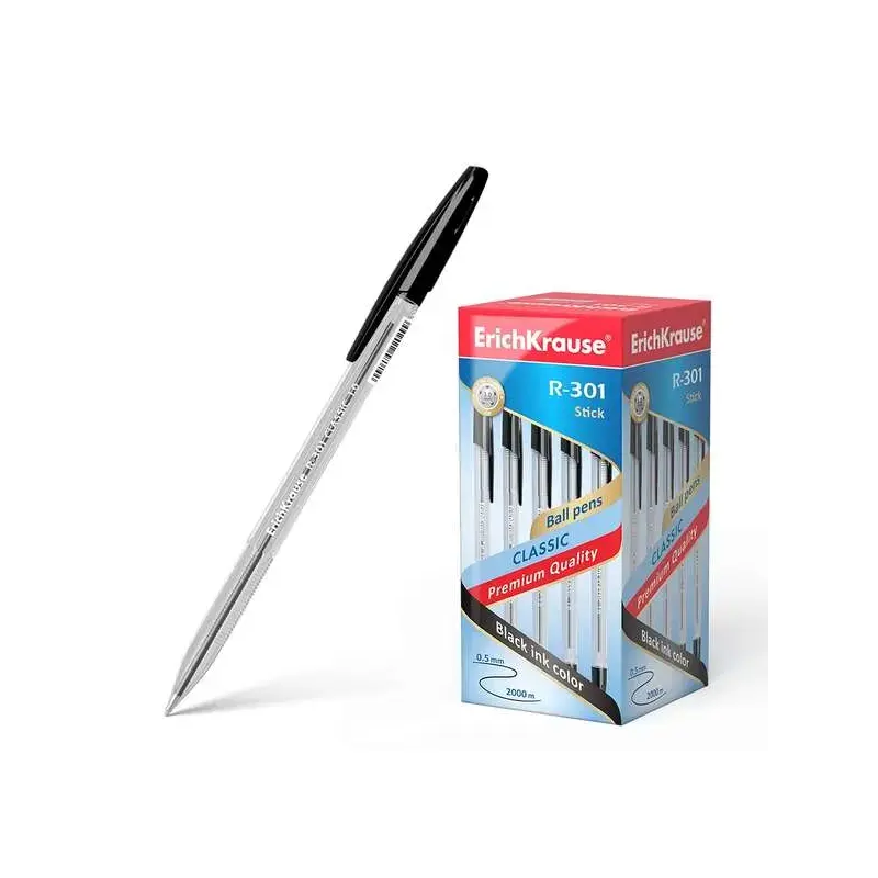 Erichkrause R-301 Boligrafo de Bola Punta 1.0mm - Trazo 0.5mm - Tinta de Secado Rapido - Cuerpo Transparente - Capuchon Ventilad