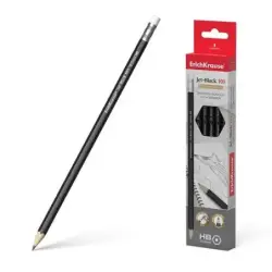 Erichkrause Jet Black 101 Lapiz de Grafito Hexagonal HB con Goma de Borrar - Resistente al Impacto - Color Negro | Ahorro Imprim