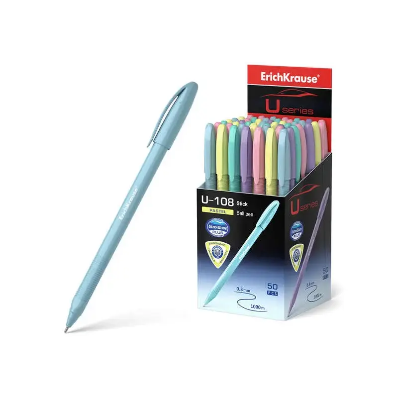 Erichkrause Boligrafo U-108 Pastel Stick 1.0 - Ultra Glide Technology - Tinta Azul | Ahorro Imprimiendo