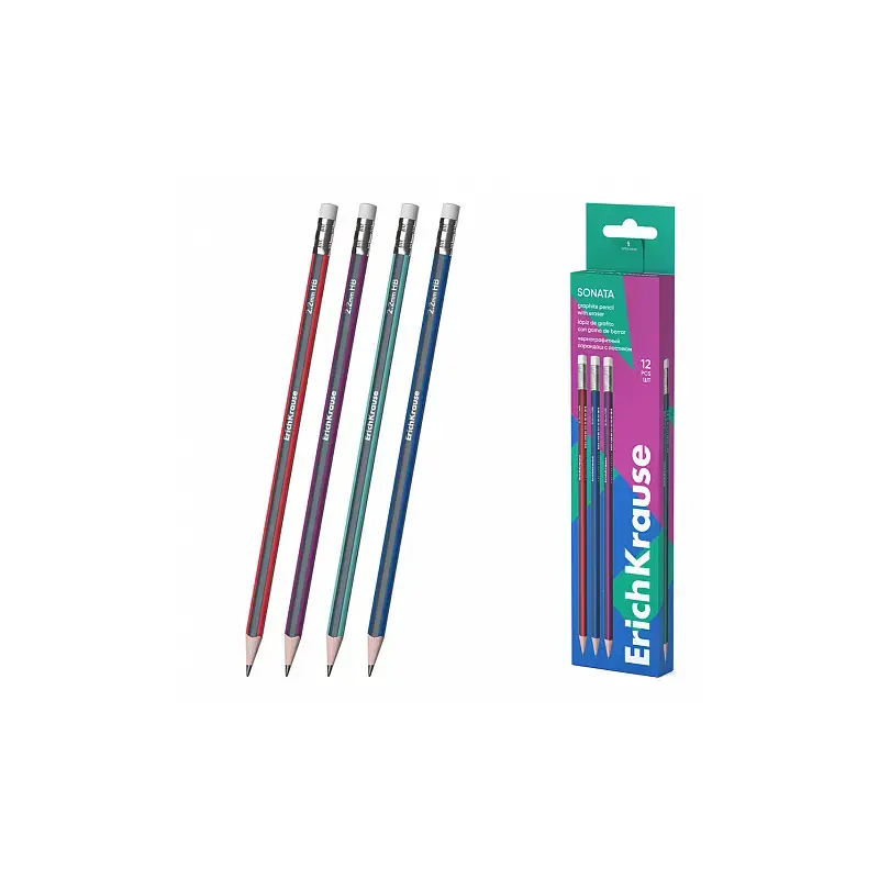 Erichkrause Sonata Lapiz de Grafito HB Triangular con Goma de Borrar - Facil Afilado - No Araña el Papel - Madera Seleccionada -