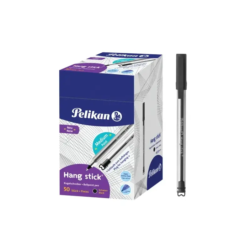 Pelikan Hang Stick Boligrafo de Bola - Trazo de 1mm - Capuchon Antiasfixia - Cuerpo Triangular Ergonomico - Gancho - Tinta a Bas