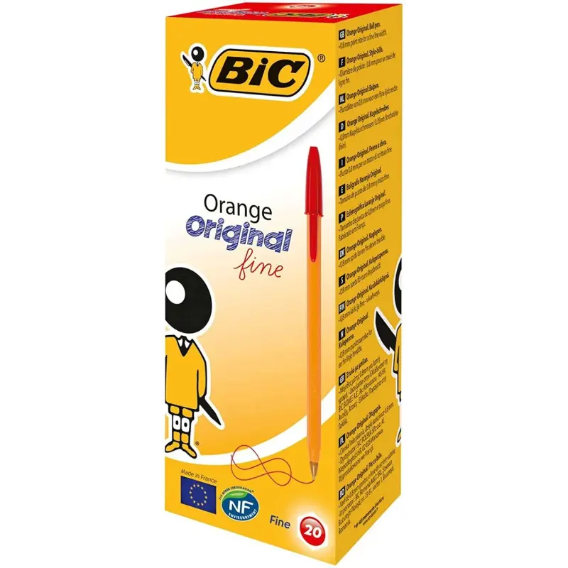 Bic Orange Original Fine Boligrafo de Bola - Punta Redonda de 0.8mm - Trazo de 0.30mm - Tinta con Base de Aceite - Cuerpo Naranj