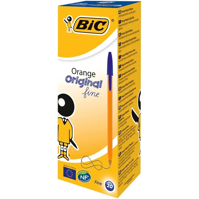 Bic Orange Original Fine Boligrafo de Bola - Punta Redonda de 0.8mm - Trazo de 0.30mm - Tinta con Base de Aceite - Cuerpo Naranj