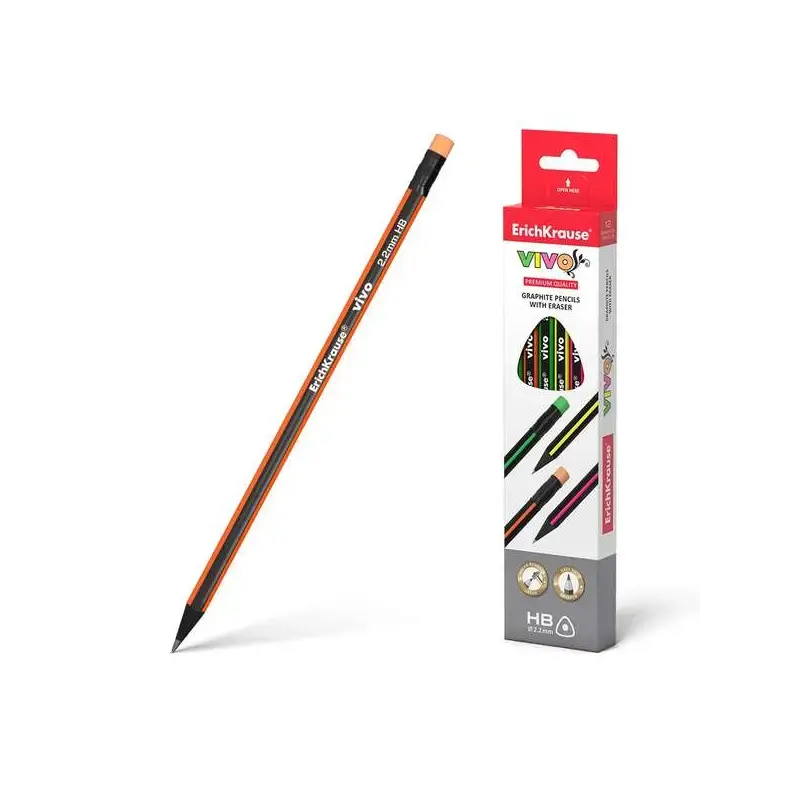 Erichkrause Vivo HB Lapiz de Grafito Triangular con Goma de Borrar - Madera Seleccionada - Alta Resistencia al Impacto - Facil A