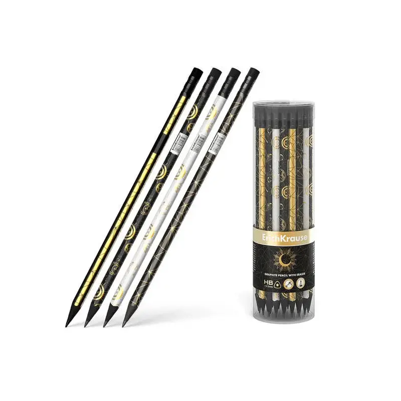 Erichkrause Magic Sky Lapiz de Grafito Triangular HB - Goma de Borrar - Madera Negra - Cuatro Diseños Diferentes | Ahorro Imprim