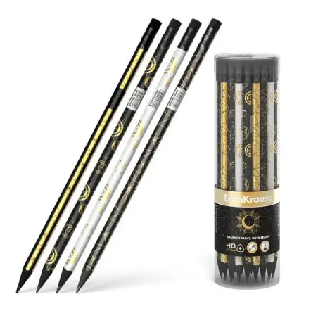 Erichkrause Magic Sky Lapiz de Grafito Triangular HB - Goma de Borrar - Madera Negra - Cuatro Diseños Diferentes | Ahorro Imprim