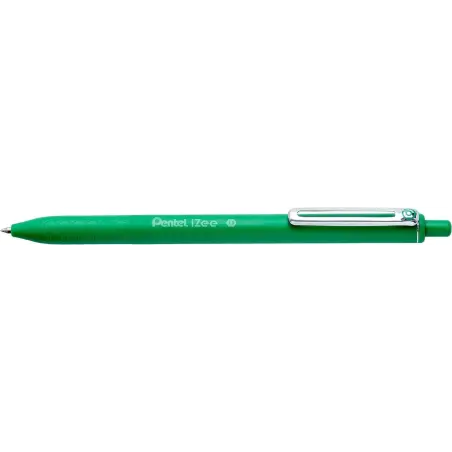Pentel iZee Boligrafo de Bola Retractil - Punta 0.7mm - Trazo 0.35mm - Clip de Metal - Color Verde | Ahorro Imprimiendo
