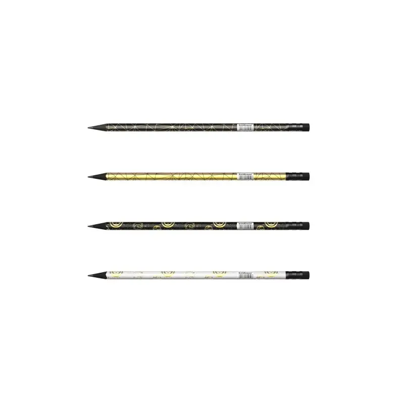 Erichkrause Magic Sky Lapiz de Grafito Triangular HB - Goma de Borrar - Madera Negra - Cuatro Diseños Diferentes | Ahorro Imprim