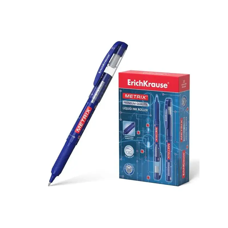 Erichkrause Metrix Boligrafo Tinta Gel - Punta 0.5mm - Agarre de Goma - Capuchon con Clip - Secado Rapido - Color Azul | Ahorro