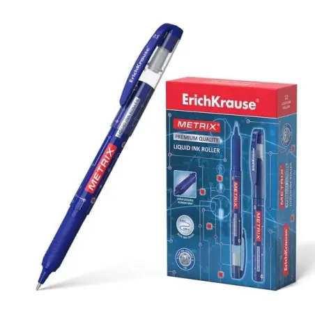Erichkrause Metrix Boligrafo Tinta Gel - Punta 0.5mm - Agarre de Goma - Capuchon con Clip - Secado Rapido - Color Azul | Ahorro