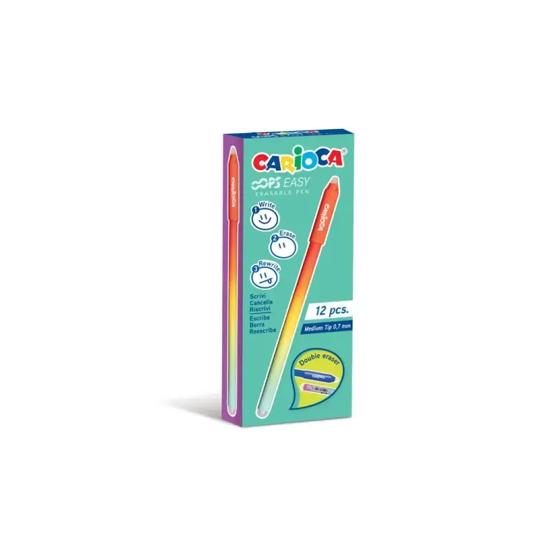 Carioca Oops Easy Boligrafo Borrable con Punta de Ø 0.7mm - Tinta Termo Sensible - Cuerpo con Efecto Degradado - Doble Goma - Co