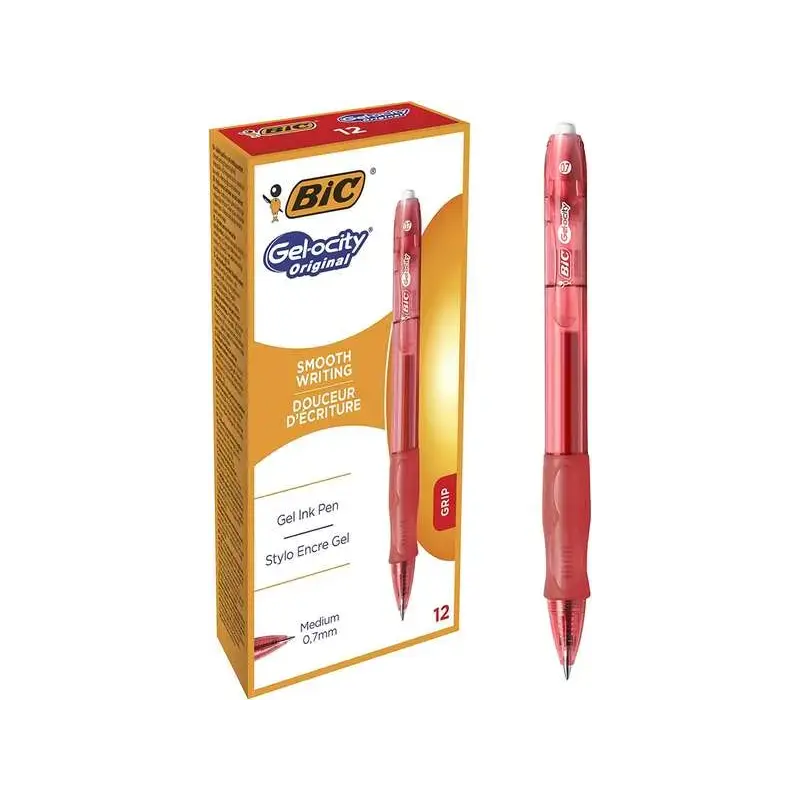 Bic Gel-ocity Original Boligrafo de Tinta Gel Retractil - Punta Media de 0.7mm - Recargable - Grip de Goma - Clip de Plastico -