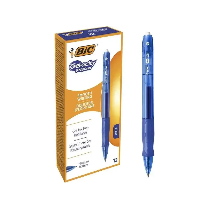 Bic Gel-ocity Original Boligrafo de Tinta Gel Retractil - Punta Media de 0.7mm - Recargable - Grip de Goma - Clip de Plastico -