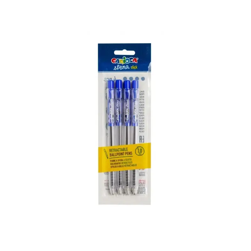 Carioca Sfera Pack de 4 Boligrafos Retractiles - Punta Ø 1mm - Click Facil y Comodo - Escritura Suave y Fluida - Color Azul | Ah