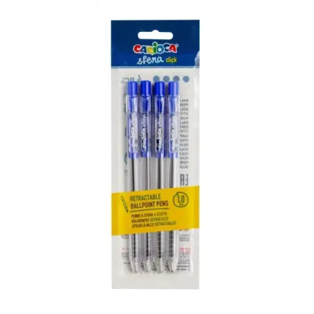 Carioca Sfera Pack de 4 Boligrafos Retractiles - Punta Ø 1mm - Click Facil y Comodo - Escritura Suave y Fluida - Color Azul | Ah